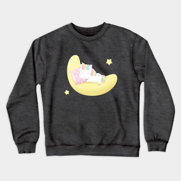 Cute Baby Unicorn Sleeping On The Moon Crewneck Sweatshirt by rustydoodle